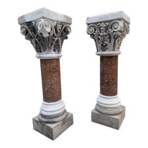 Antique Italian Marble & Sculpted Stone Pedestals From Roman Church Altar - Pair