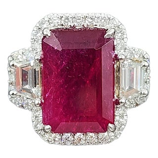 4.96 Ct Certified No Heat Ruby & Diamond Ring Size 7 For Sale