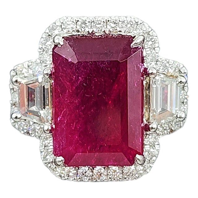4.96 Ct Certified No Heat Ruby & Diamond Ring Size 7 For Sale