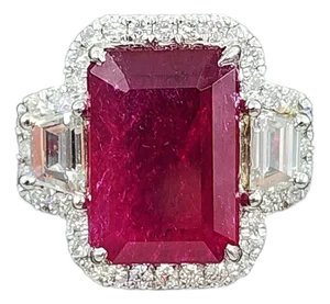 4.96 Ct Certified No Heat Ruby & Diamond Ring Size 7