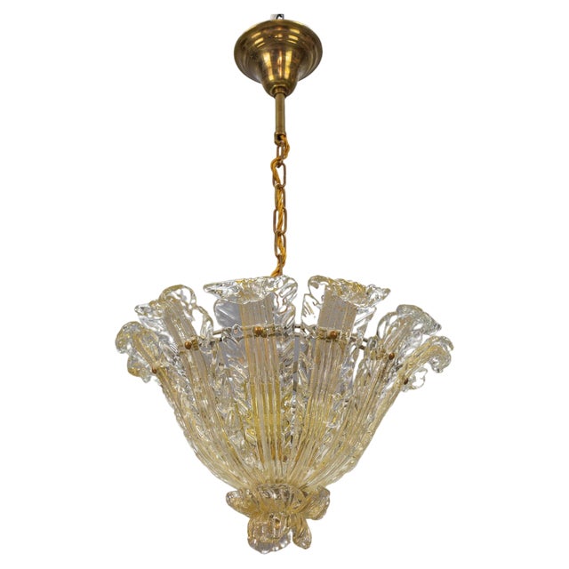 Mid-Century Italian Murano Glass Gold Inclusion Foliage Pendant Light, 1950s For Sale