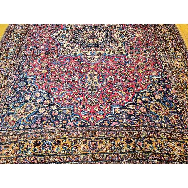 Vintage Persian Khorassan Rug, Hand-Knotted Wool, Floral Pattern, Crimson & Camel, 9x12 For Sale - Image 10 of 14