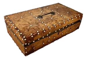 Early 19th Century Embossed Leather Traveling Desk Box With Mother of Pearl Studs