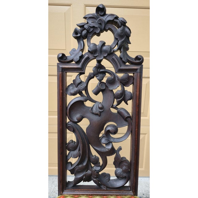 Rustic Pair of High Back 49" Side Chairs in Black Walnut Heavily Carved Black Forest Rococo Renaissance Revival For Sale - Image 3 of 17
