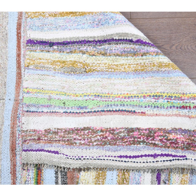 Vintage Turkish Hand-Knotted Wool Cotton Beige Kilim Runner Rug For Sale - Image 4 of 9