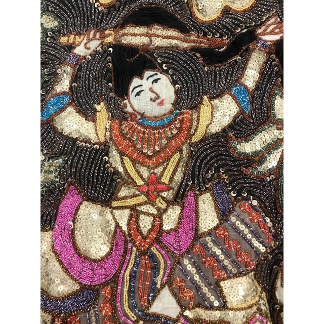 Mid 20th Century The Princes Procession, Hand Made Burmese Embroidered Kalaga Wall Hanging With Gemstones & Sequins For Sale - Image 5 of 13