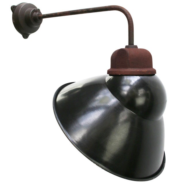 Paint Vintage Industrial French Black Enamel Sconce For Sale - Image 7 of 7