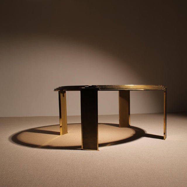 Round Coffee Table in Brass and Smoked Glass, Netherlands, 1970s For Sale - Image 3 of 11