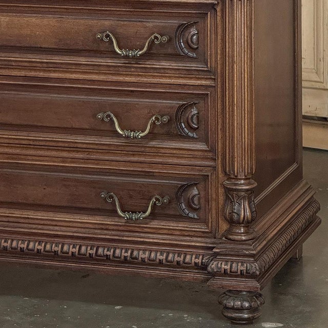 19th Century French Henry II Neoclassical Walnut Commode With Rouge Marble For Sale - Image 10 of 18