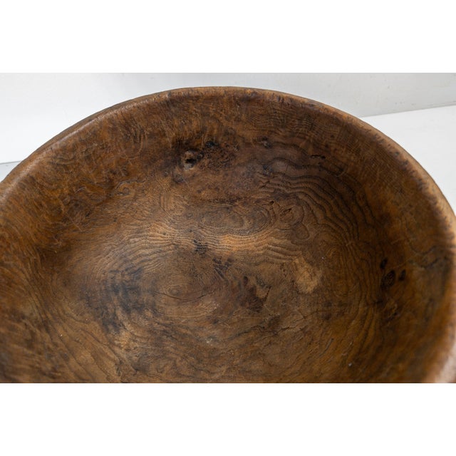 19th Century Primitive Rustic Hand Carved Elm Bowl, New England For Sale - Image 12 of 18