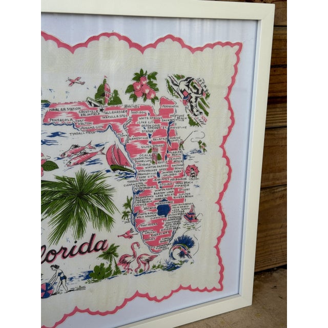 Coastal Vintage Coastal Florida Handkerchief White Framed Wall Textile Art For Sale - Image 3 of 12
