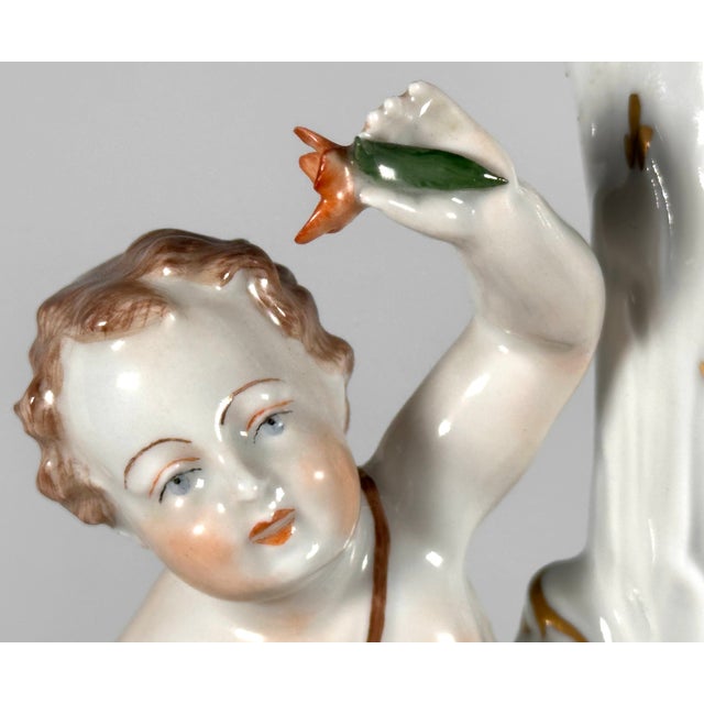 Carl Thieme Dresden Porcelain Figural Putto Candlestick For Sale - Image 9 of 18