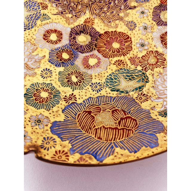 Antique Mid 19th Century Gilt Hand-Painted Satsuma Earthenware Plate, Thousand Flowers For Sale - Image 11 of 13