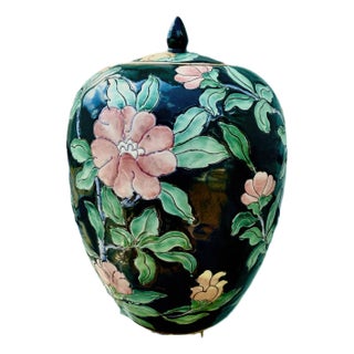 Mid Century Floral Porcelain Temple Jar For Sale