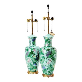 Pair of Vintage Chinese Enamel Vases as Lamps For Sale