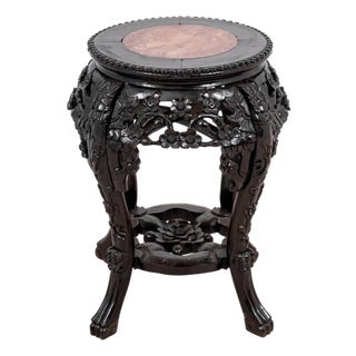 Chinese Hardwood and Marble Pedestal Table For Sale