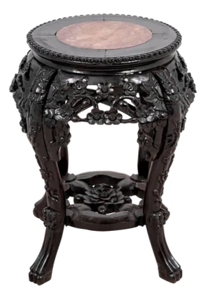 Chinese Hardwood and Marble Pedestal Table