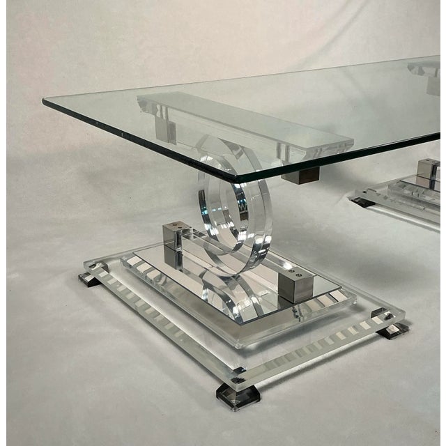 1970s Coco Chanel Style Lucite Acrylic Mirror Glass Coffee Table, Mid-Century Modern, C. 1970s For Sale - Image 5 of 12
