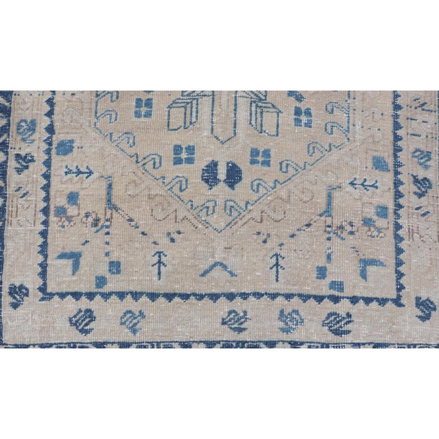 Vintage Persian Heriz Long Runner With Medallions in Tan, Light Brown and Blue For Sale - Image 9 of 11