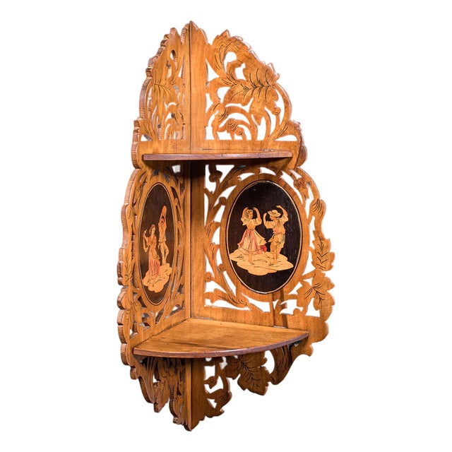 Antique Sorrentoware Corner Display Shelf, Italian, Walnut, Whatnot, Victorian For Sale