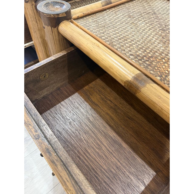 Coffee Pelican Reef Vintage Bamboo and Rattan Pair of Nighstands For Sale - Image 8 of 12