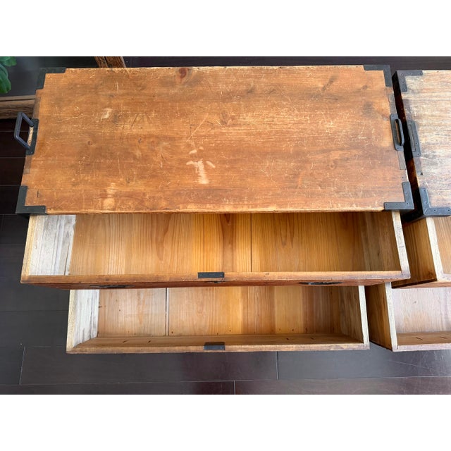 Antique Japanese Tansu Chests, Pair – Meiji Style Kimono Storage With Iron Hardware For Sale - Image 9 of 12