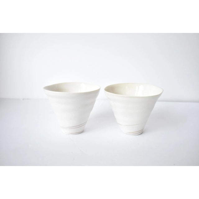 Ceramic Art Pottery Hand-Thrown White Porcelain Bowls - Set of 5 For Sale - Image 7 of 11