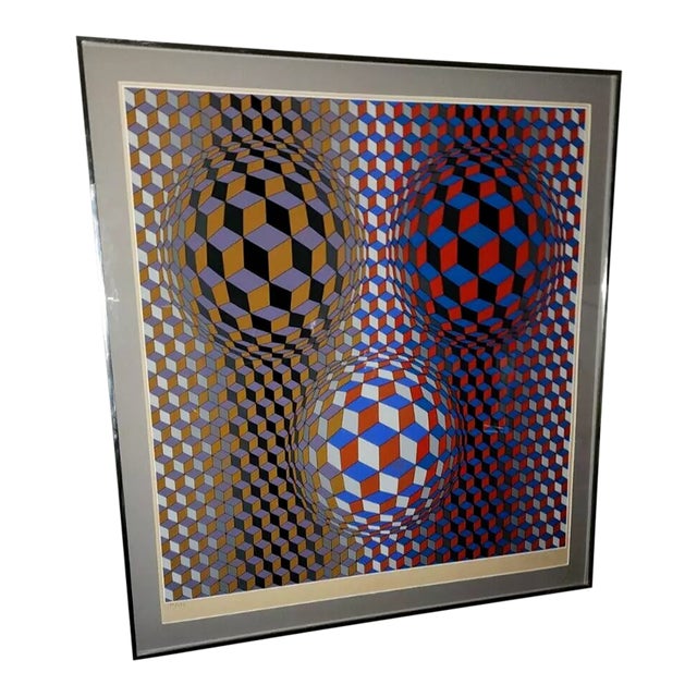 Vintage Victor Vasarely Silkscreen "Nebulus" Signed Numbered and Framed Wonderfully For Sale