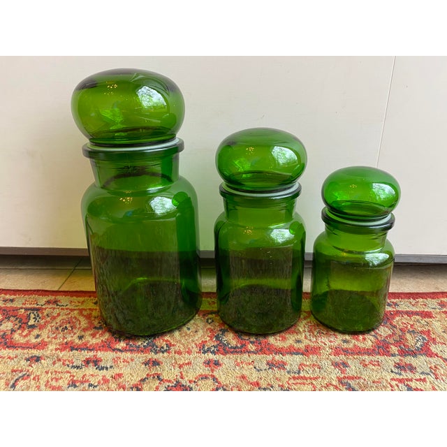 Mid 20th Century Green Belgian Glass Apothecary Jars Set Of 3 Chairish