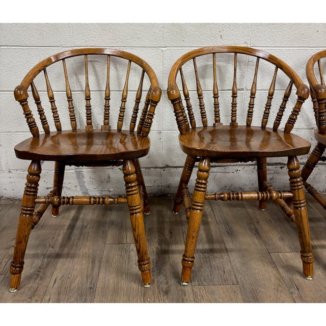 English Vintage Richardson Brothers Co Art Nouveau Colonial Style Windsor Dining Chairs For Sale - Image 3 of 14