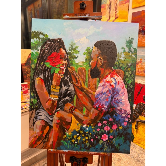 2020s Amidst the Garden's Bounty, Painting by Godfrey Afebuame (2026), Flowers, Garden, Rose, Love, Unique Contemporary For Sale - Image 5 of 5