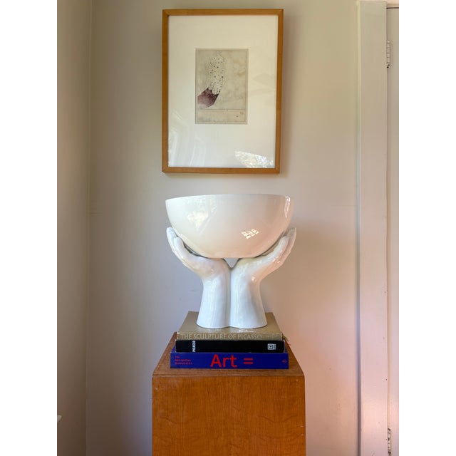 Ceramic Monumental Vintage Italian White Ceramic Hands Bowl Sculpture, Made in Italy For Sale - Image 7 of 11