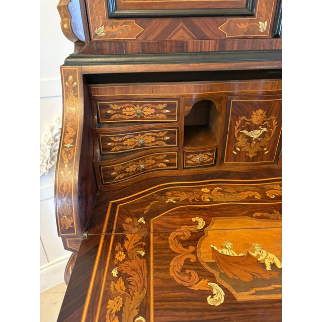 Antique Italian Marquetry Inlaid Burr Walnut Bureau Bookcase, 1920 For Sale - Image 12 of 18