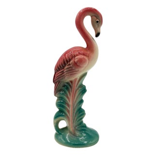 Mid 20th Century California Pottery Ceramic "Gazer" Pink Flamingo Figurine Statue For Sale