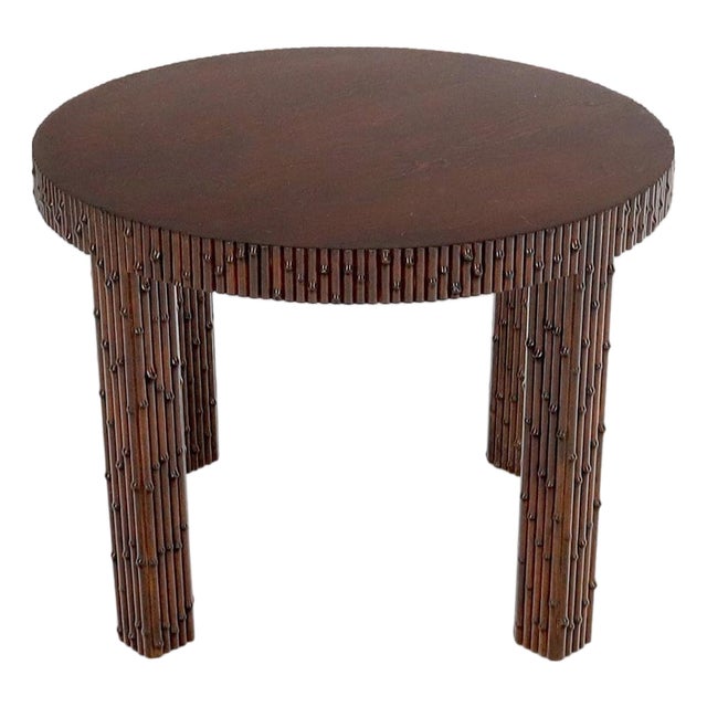 Mid-Century Modern Faux Bamboo Round Side Occasional Table For Sale