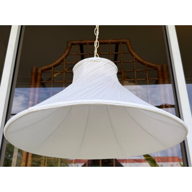 Mid-Century Modern 1960s Off White Pleated Swag Pendant Light For Sale - Image 3 of 10
