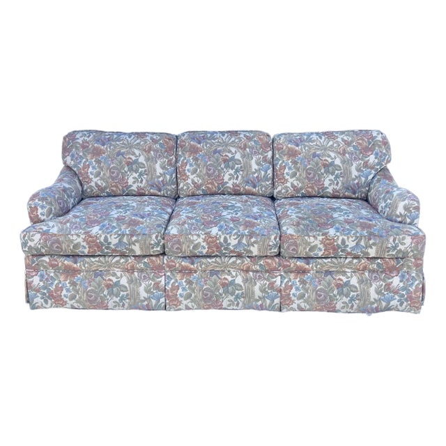 Ethan Allen Traditional Skirted Three Cushion Sofa For Sale