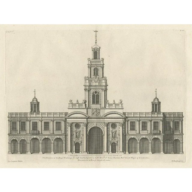 Early 18th Century Entrance Facade of the Royal Exchange, 1725, Engraving on Paper For Sale - Image 5 of 5