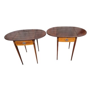 Pair of 1940s Mahogany Pembroke End Tables – Inlaid &Amp; Refurbished, Drop Leaf For Sale