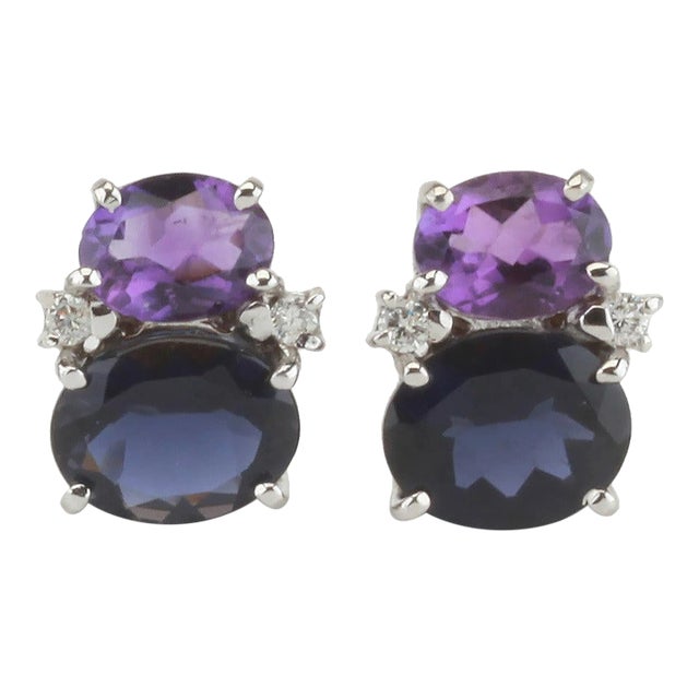 Christina Addison Mini Gum Drop™ Earrings With Amethyst and Iolite and Diamonds - a Pair For Sale