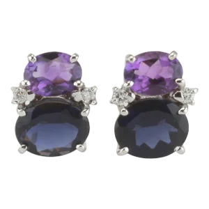 Christina Addison Mini Gum Drop™ Earrings With Amethyst and Iolite and Diamonds - a Pair