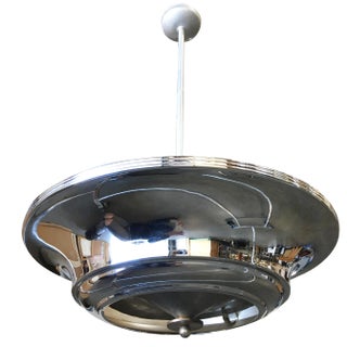 2 Layer Chrome Art Deco Streamline Saucer Ceiling Pendant Chandelier 3 Available For Sale