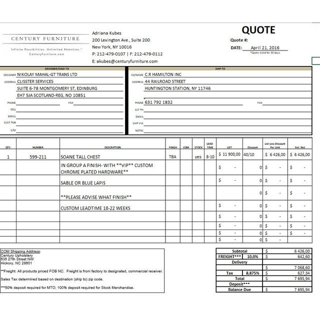 Consulate Soane Tall Chest by Century Furniture For Sale - Image 6 of 7