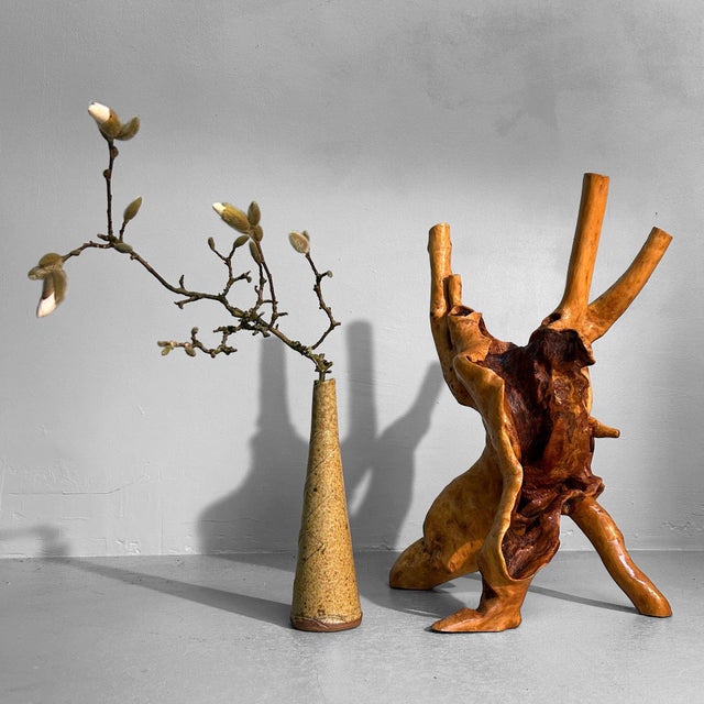 This unique Japanese tsuge (boxwood) burl wood piece from the 1920s radiates an authentic wabi-sabi aesthetic, where...