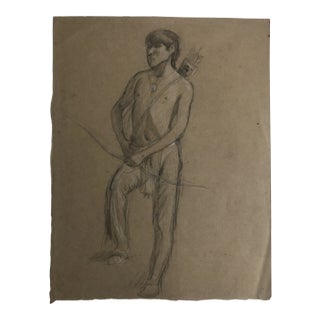 1890s Douglas Volk Old West Portrait Drawing For Sale