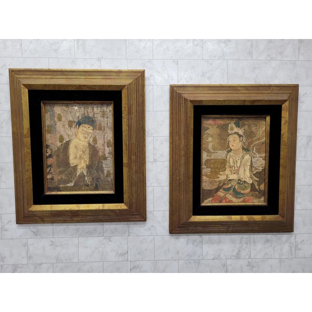 Vintage Gold Gilt Wood Framed Asian King & Queen Portrait Prints For Sale - Image 10 of 10