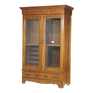 Antique Carved Oak Double Door Bookcase with Wine Rack 1920