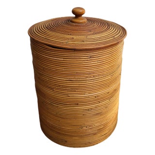 Italian Bohemian Bamboo & Rattan Organic Basket, 1960s For Sale