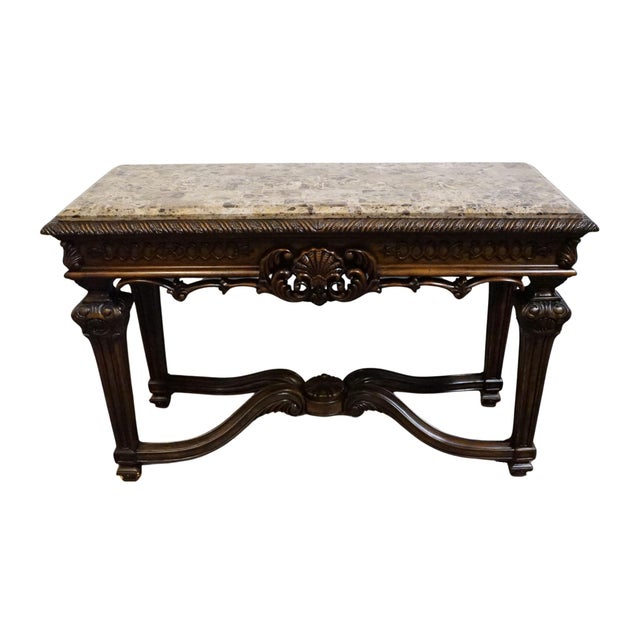 Rustic European Ashley Furniture Casa Mollino Mediterranean Old World Style 54" Console Table - Dark Brown Finish W. Granite Top T953-4 For Sale - Image 3 of 9