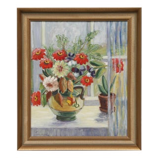 Gerda Tougaard, Flower Still Life, 1960s, Oil on Panel, Framed For Sale